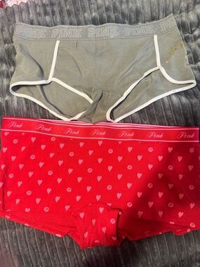 PINK Victoria's Secret Gray and Red Boxer Briefs Duo